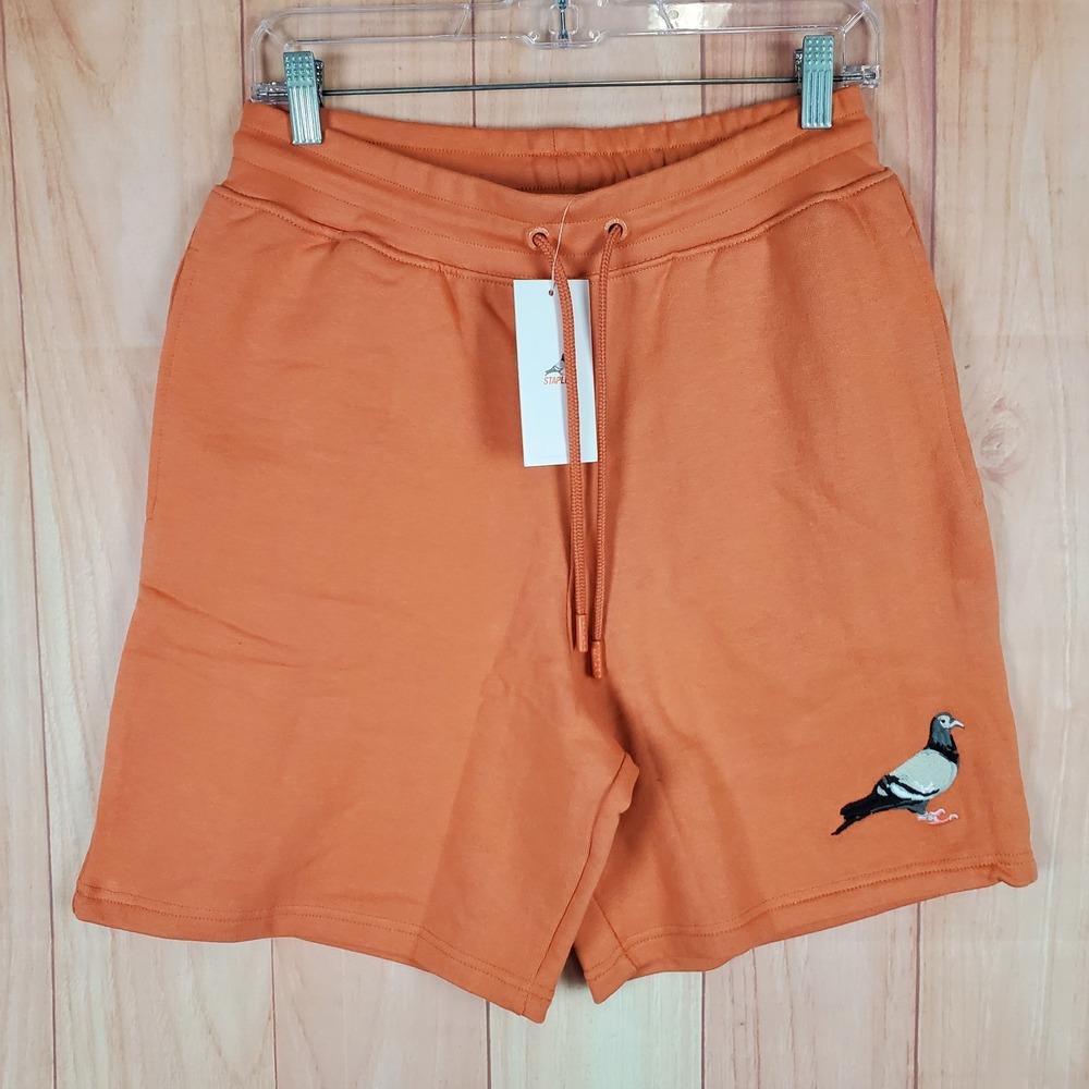 Staple Shorts Mens Medium Orange Embroidered Pigeon Logo Sweatshort Drawstring